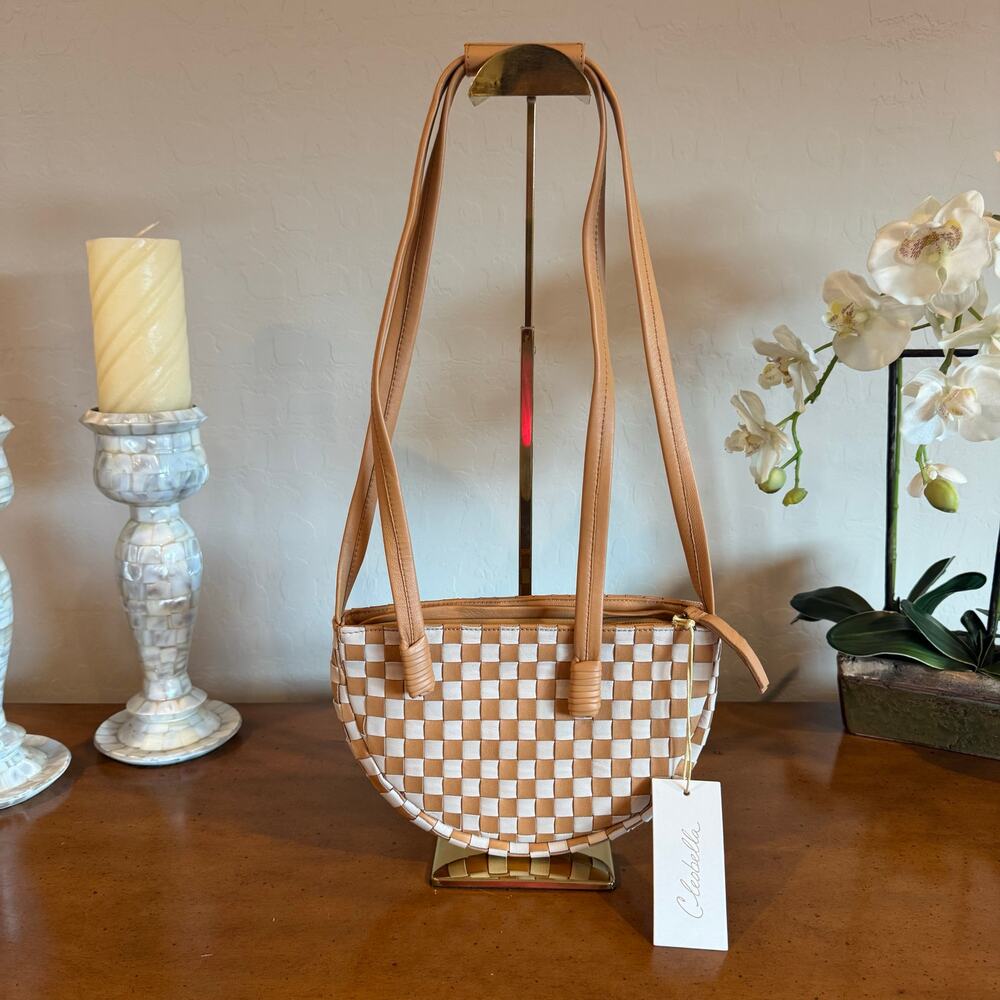 Cleobella Woven Half Moon Crossbody Bag Tan White NWT